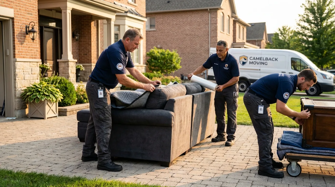 Large estate moving crew wrapping furniture in King City, MO